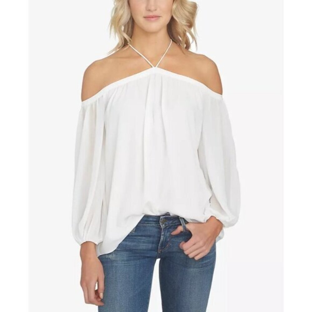 1. State White Off The Shoulder Halter Neck Blouse Cold Shoulders SZ S New $79